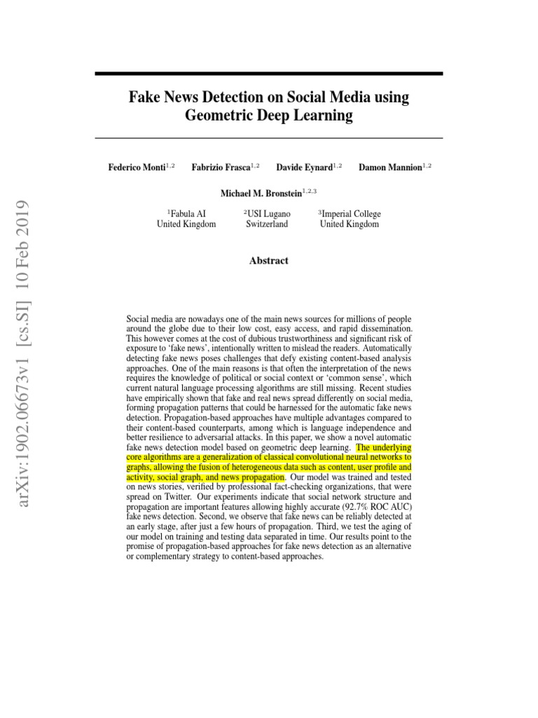 Geometric Deep Learning for Fake News | PDF | Receiver Operating ...