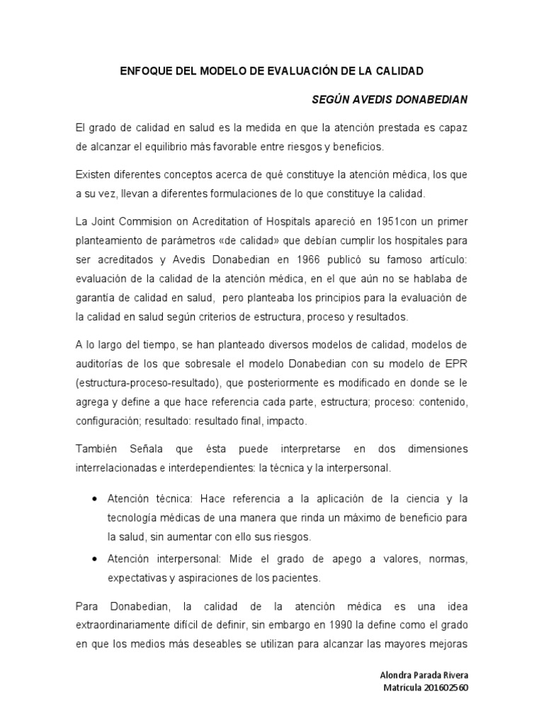ENFOQUE DEL MODELO DE EVALUACIÓN DE LA CALIDAD | PDF | Evaluación ...