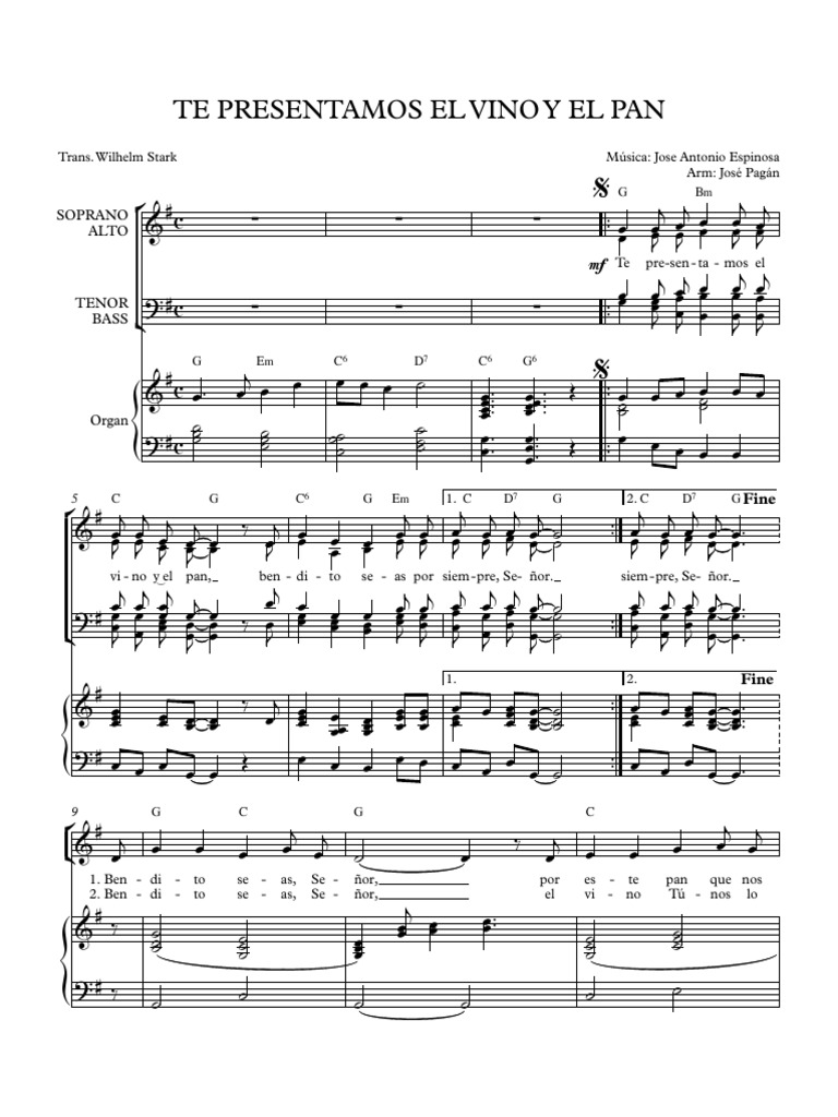 Te Presentamos El Vino y El Pan Full Score PDF