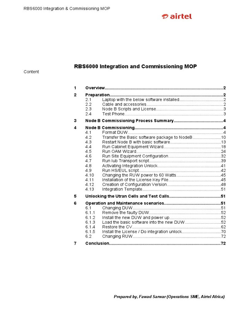 RBS6000 Integration and Commissioning MOP AirtelNE V1 PDF Ip