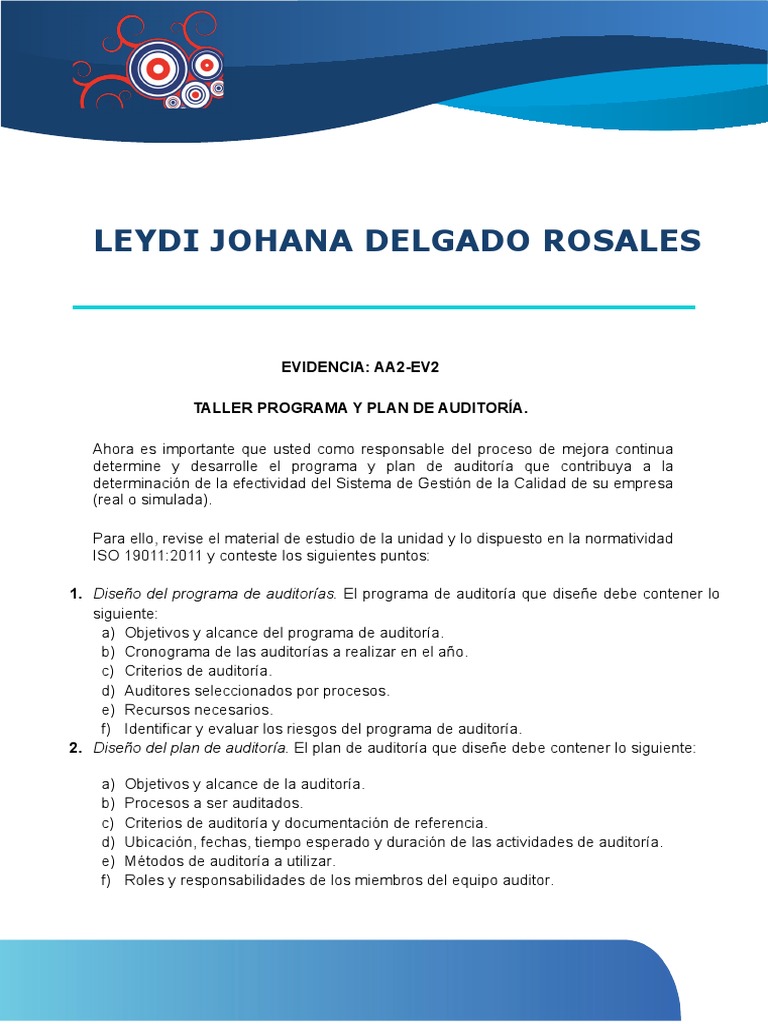 Programa y Plan de Auditoría AA2-EV2 | PDF | Sistema de manejo de ...