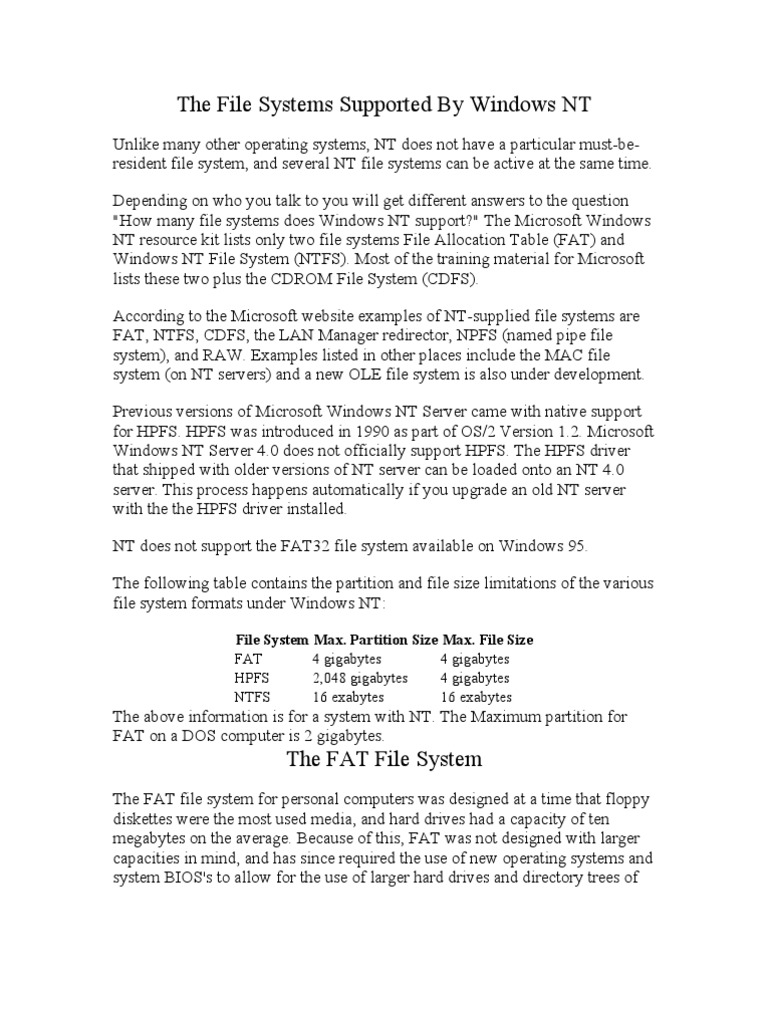 Windows NT Supported File Systems | PDF | File System | Filename