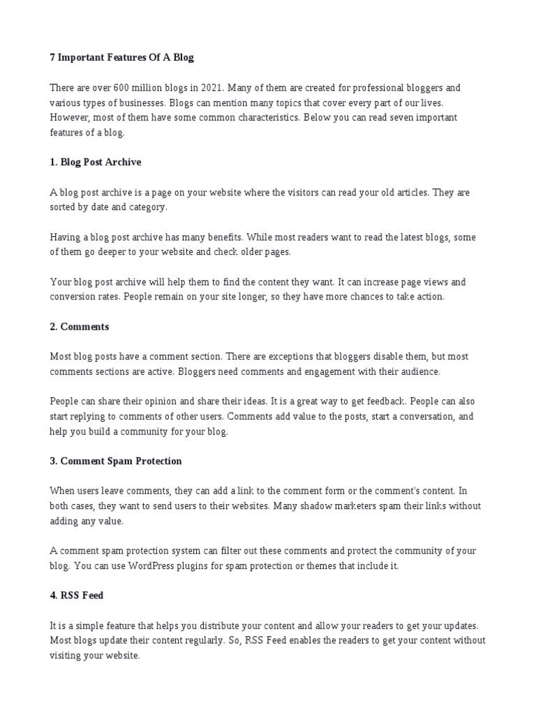 7 Essential Blog Features Explained | PDF | Blog | Search Engine ...