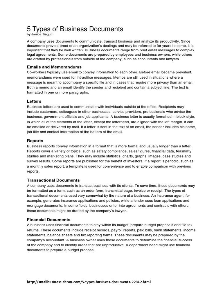 Types of Business Documents Explained | PDF | Memorandum | Receipt