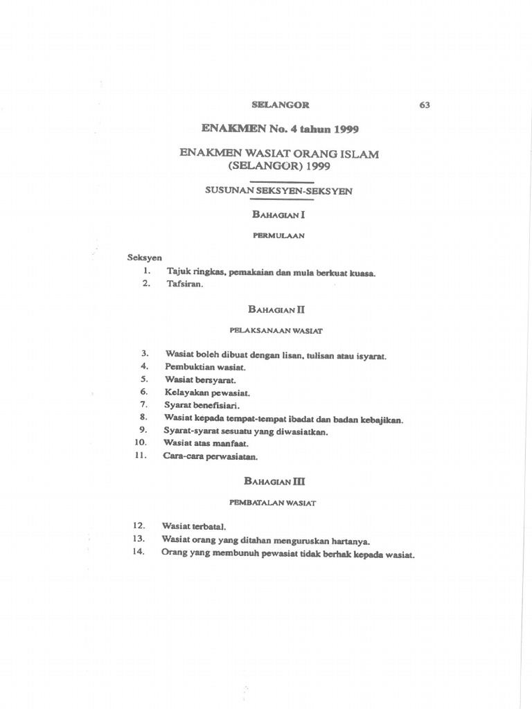 Enakmen Wasiat Orang Islam Negeri Selangor 1999 Pdf