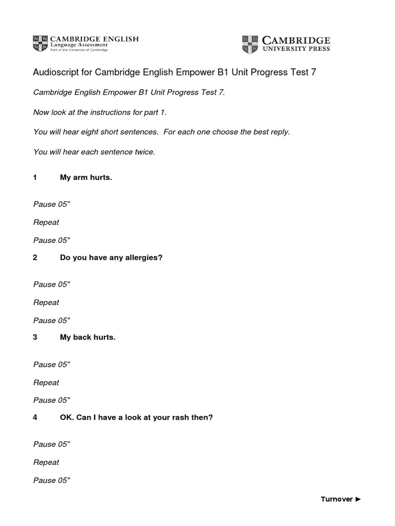 Audioscript For Cambridge English Empower B1 Unit Progress Test 7 | PDF ...