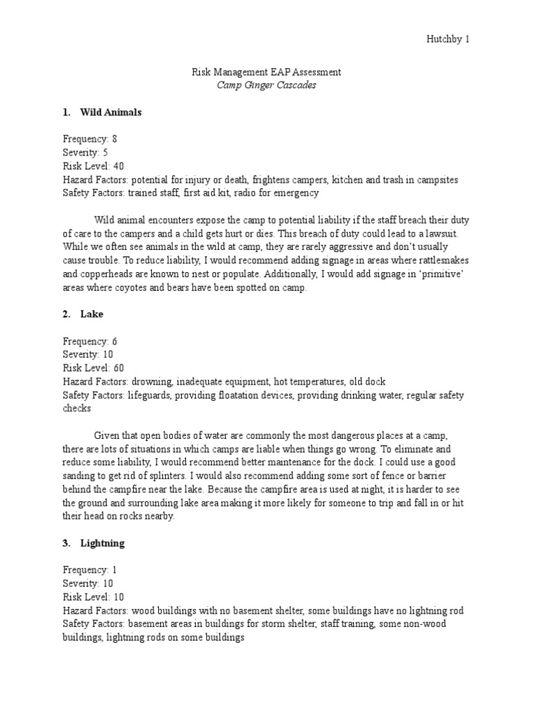 Camp Risk Management Assessment Guide | PDF | Camping | Risk