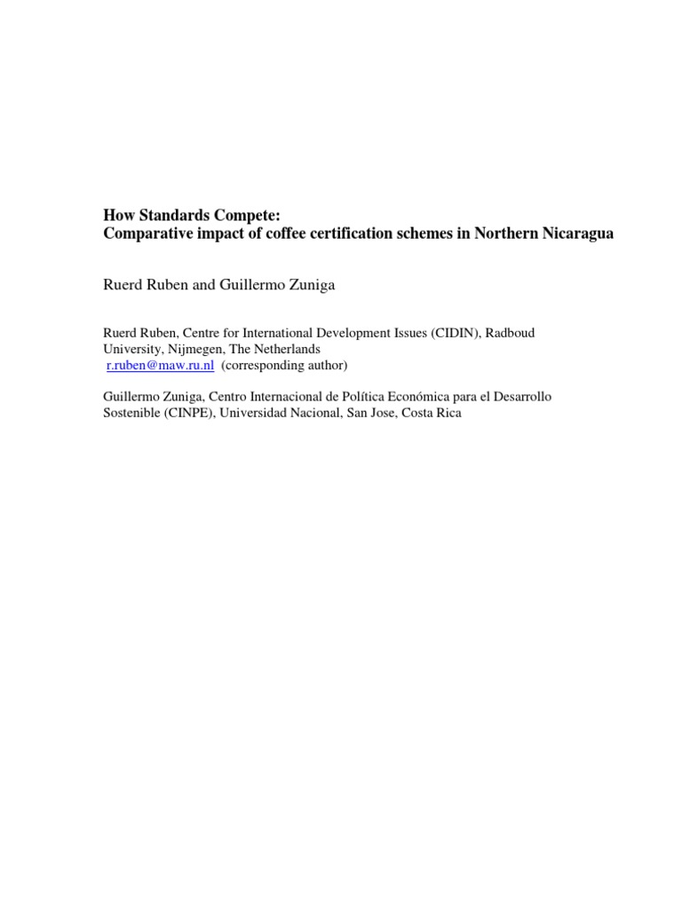 How Standards Compete Comparative Impact of Coffee Certification