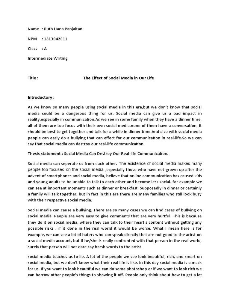 Inttroductory and Thesis Statement Social Media PDF Social Media