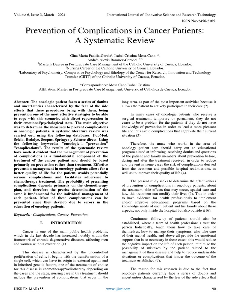 Preventing Complications in Cancer Care | PDF | Preventive Healthcare ...