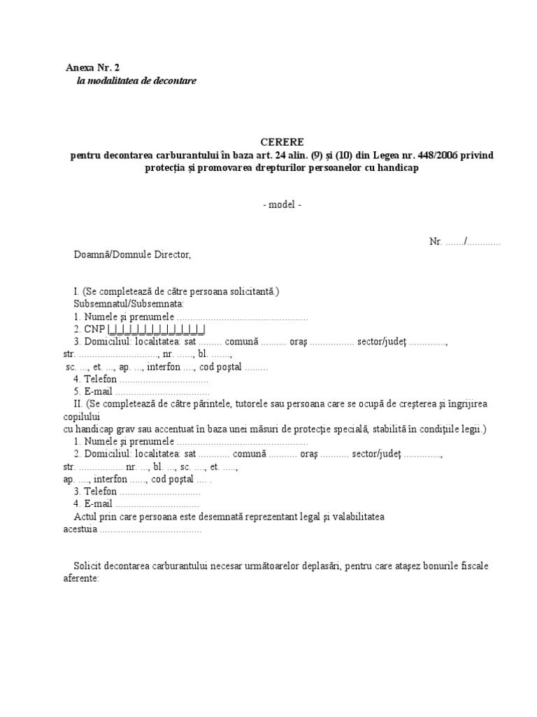 Cerere Decontare Carburant Persoane Cu Dizabilitati | PDF