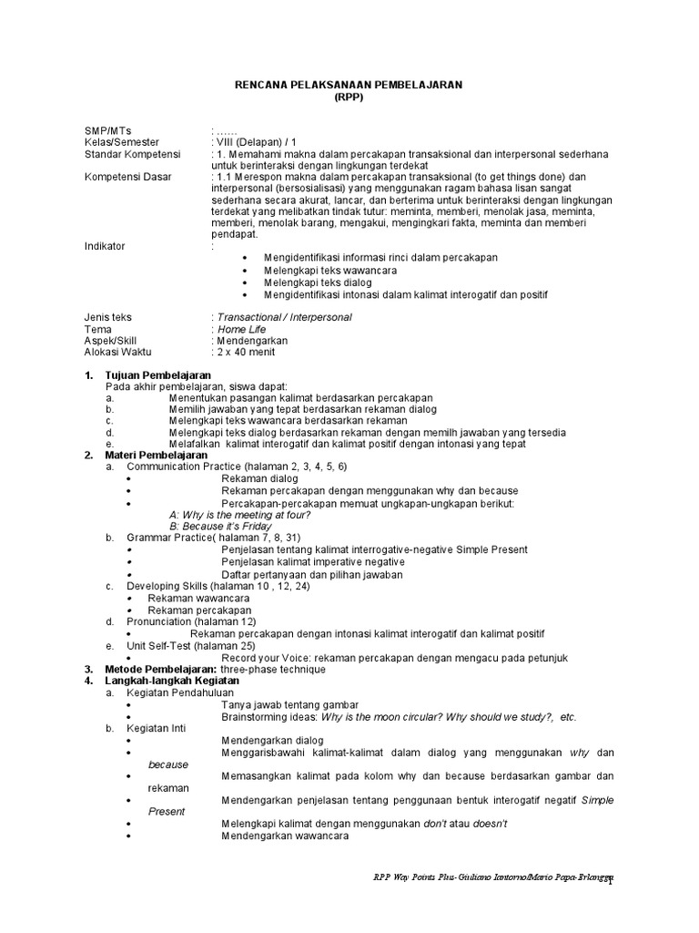 RPP Kelas VIII: Percakapan Transaksional | PDF | Kajian Bahasa Asing