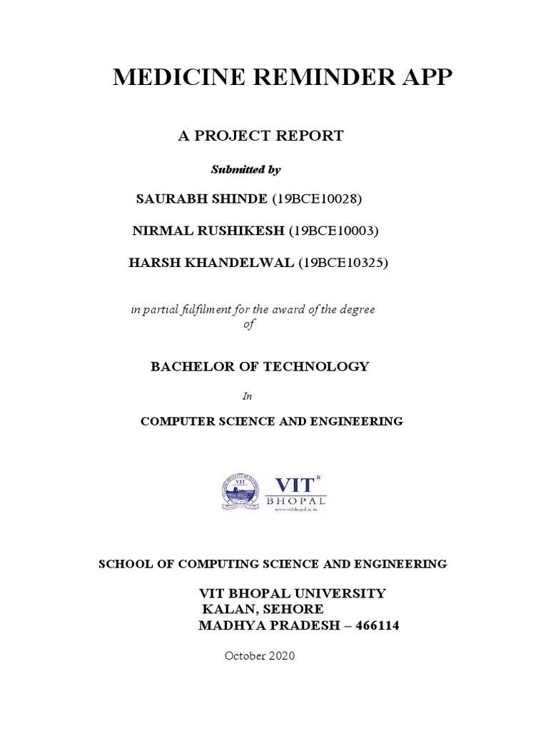Medicine Reminder App A Project Report PDF Android (Operating