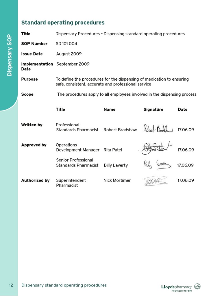 Dispensing SOPs PDF Prescription Drugs Medical Prescription