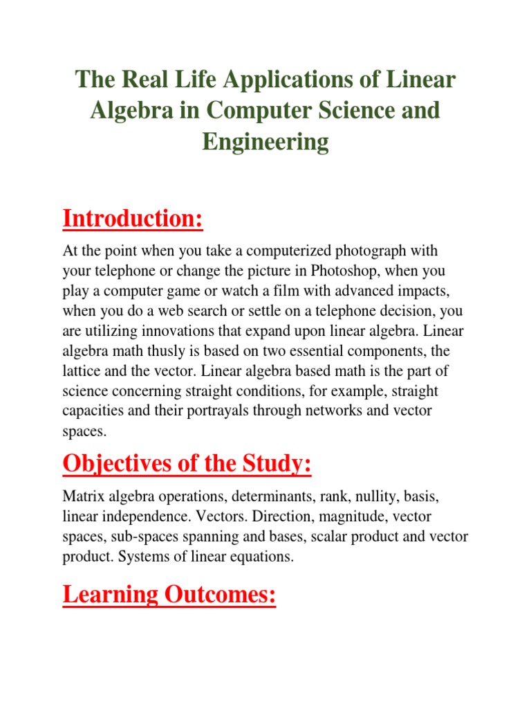 The Real Life Applications of Linear Algebra in Computer Science1 PDF