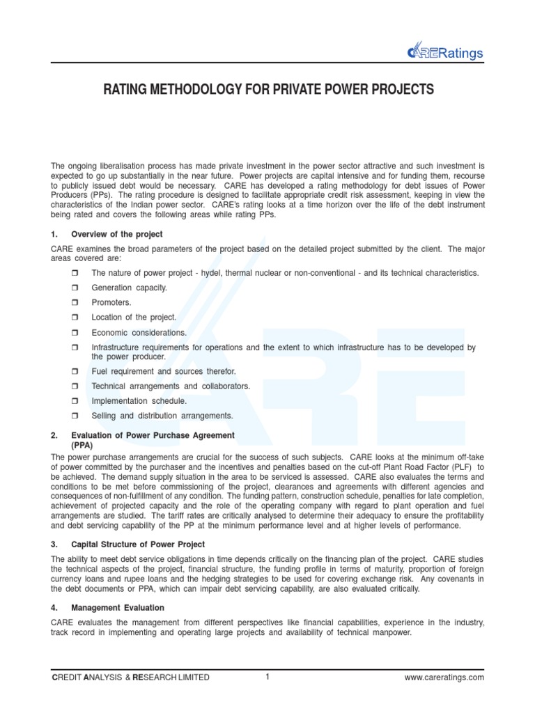 Power Project Credit Rating Methodology | PDF | Debt | Credit Rating