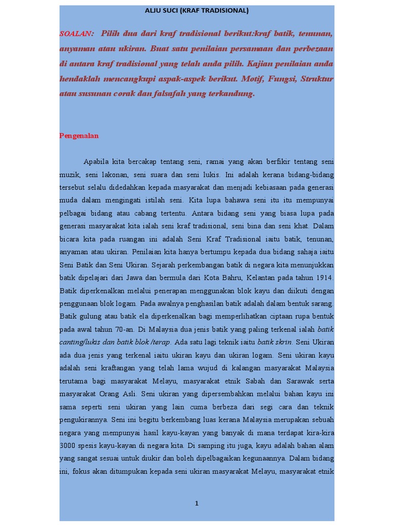 Seni Kraf Tradisional Persamaan Perbezaan Pdf