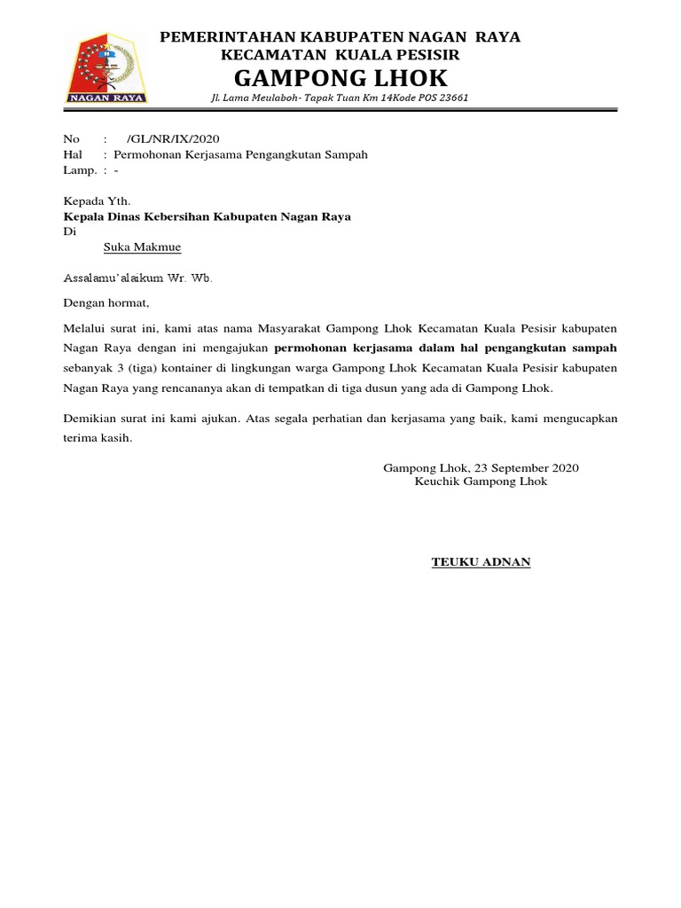 Surat Permohonan Pengangkutan Sampah Pdf