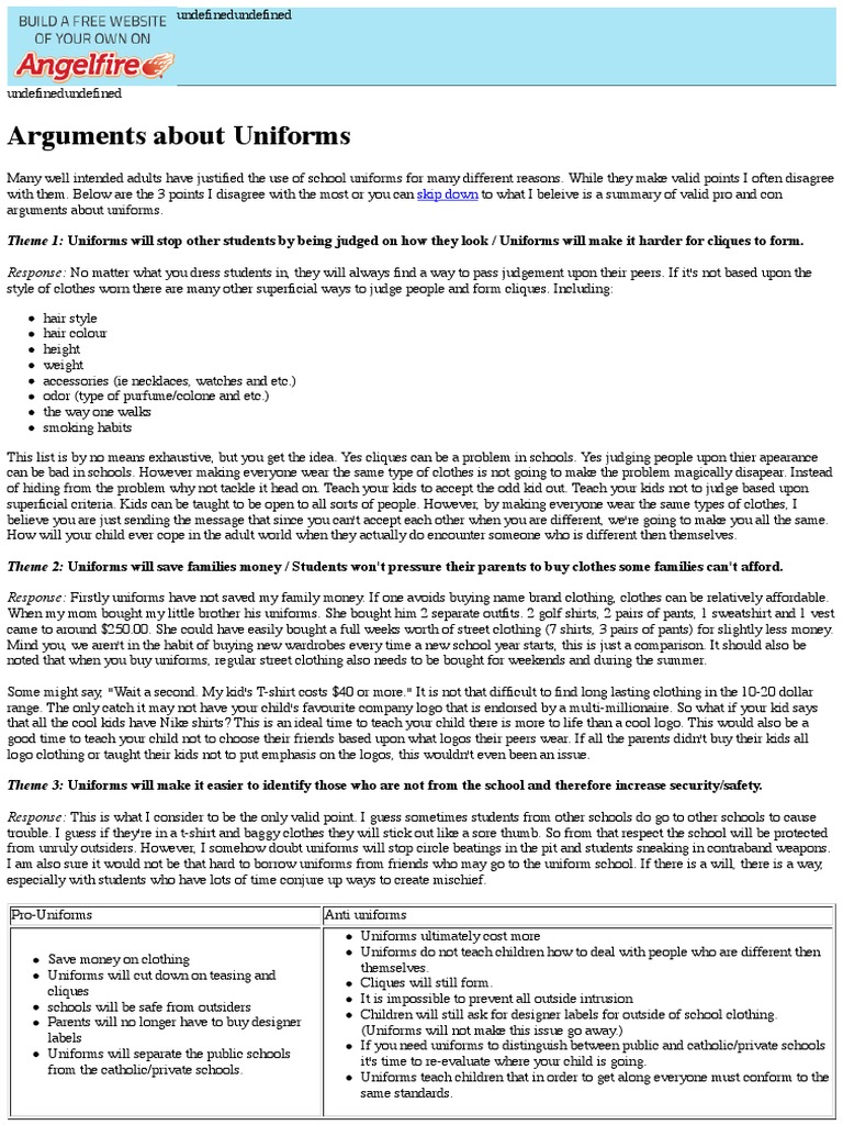 Arguments For and Against School Uniforms PDF Clothing