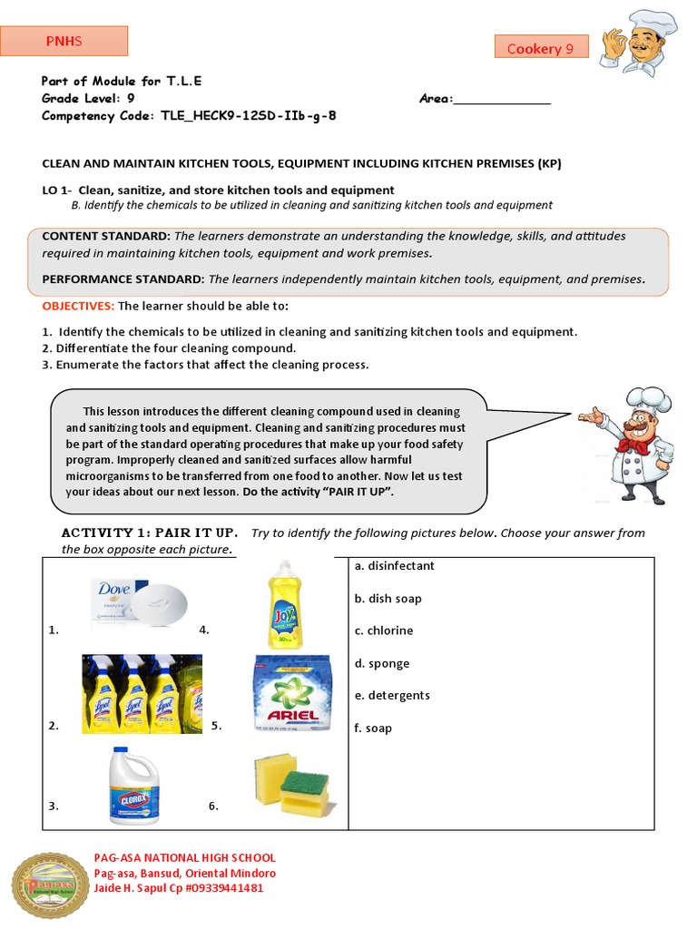 Identifying Chemicals To Be Utilized in Cleaning and Sanitizing Tools