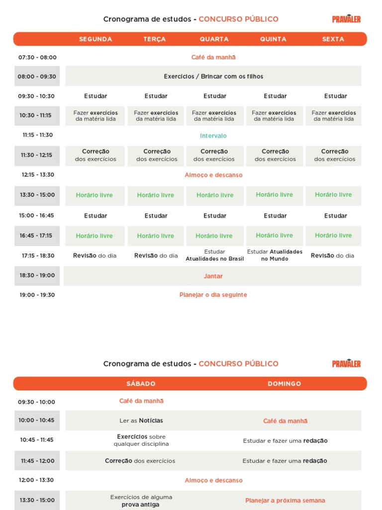 Cronograma de Estudos para Concursos | PDF | Refeição | Comidas e bebidas