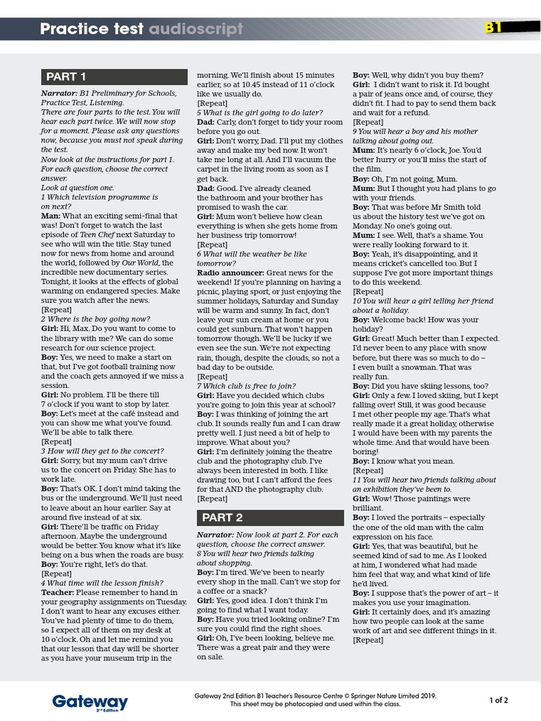 B1 Practice Test Audioscript | PDF