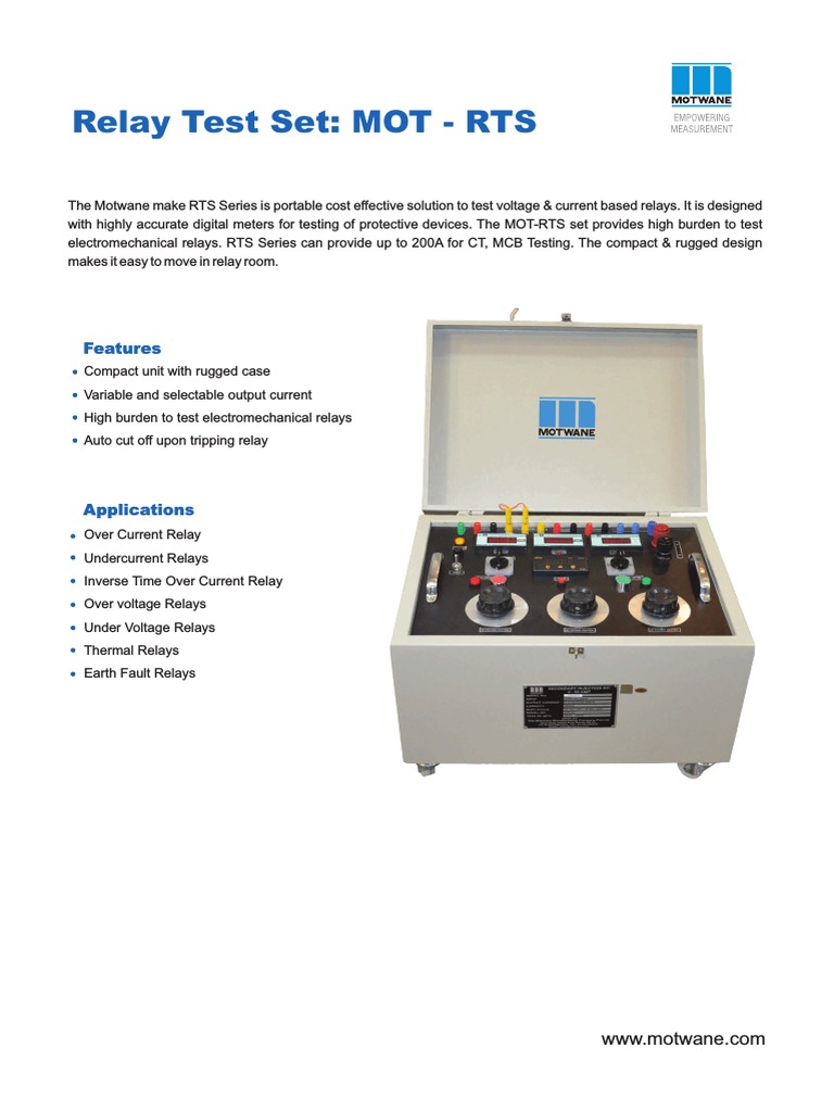 Relay Test Set: MOT - RTS: Features | PDF | Timer | Relay