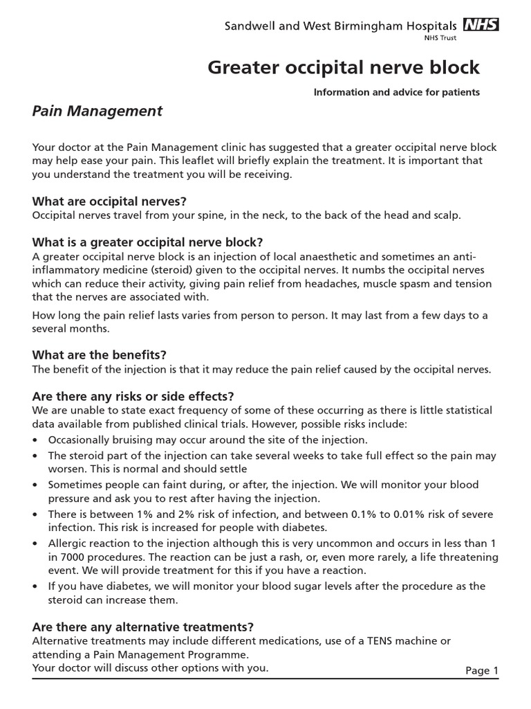 Greater Occipital Nerve Block Pain Management PDF Pain Management