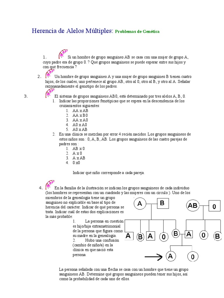 Ejercicios Herencia de Alelos Múltiples | PDF | Tipo de sangre | Herencia, image size:768x1024