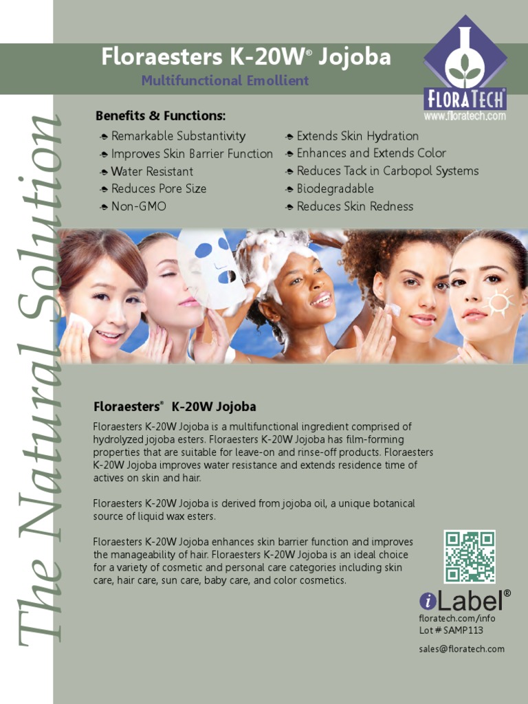 Floraesters K-20W Jojoba: Multifunctional Emollient | PDF | Cosmetics ...