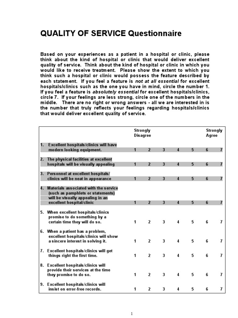 Servqual Questionnaire | Psychology & Cognitive Science ...