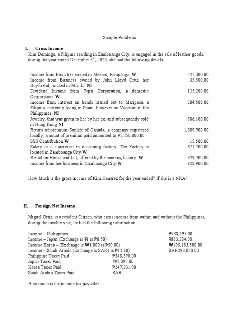 Sample Problem Accounting Taxation 1 | PDF | Income | Tax Deduction