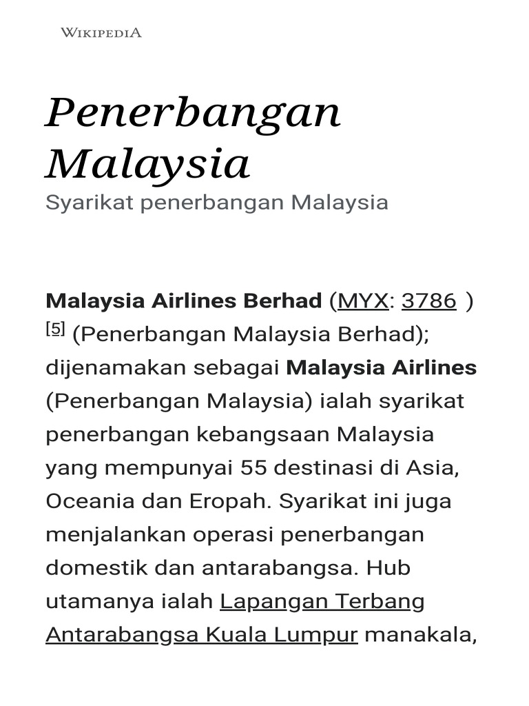 Penerbangan Malaysia Wikipedia Bahasa Melayu Ensiklopedia Bebas Pdf
