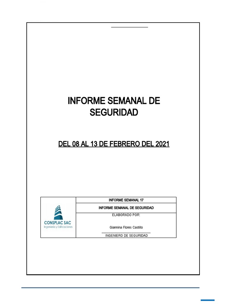 Informe Semanal de Seguridad 08-13 Feb 2021 | PDF | Seguridad y salud ...