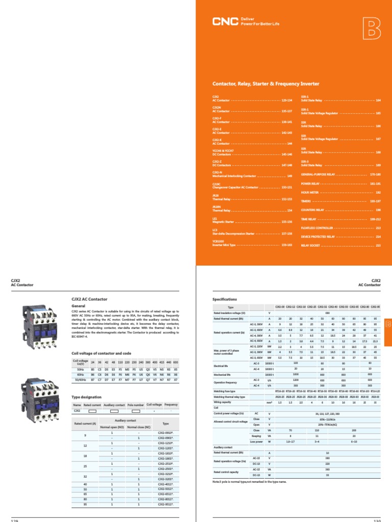 CJX2 AC Contactor Specifications Guide | PDF | Relay | Alternating Current