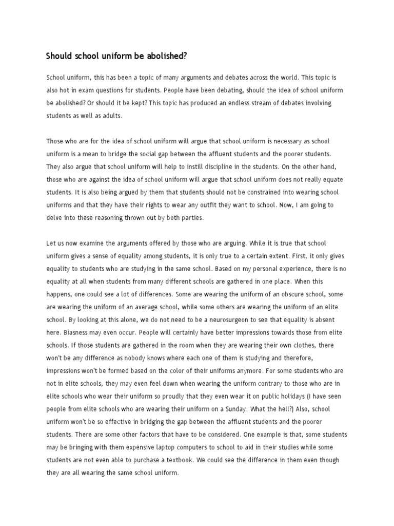 Should School Uniform Be Abolished PDF Cognition Philosophical
