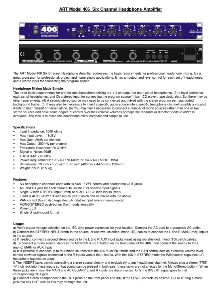 Art 406 Headphone Amp PDF Headphones Sound Production