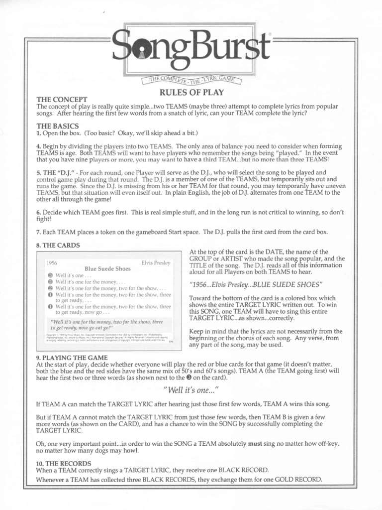SongBurst 50s-60s Board Game Rules | PDF
