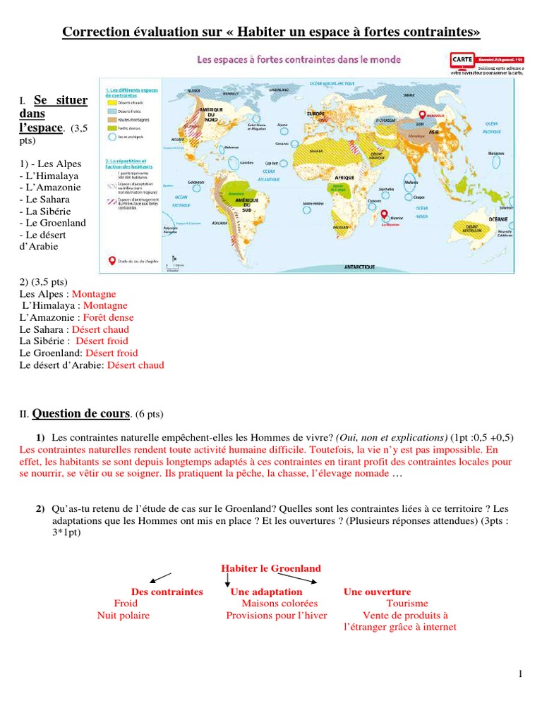 évaluation 6ème Habiter Un Espace Agricole De Faible Densité Pdf Correction Evaluation Habiter Un Espace À Fortes Contraintes | PDF | Désert  | Montagnes