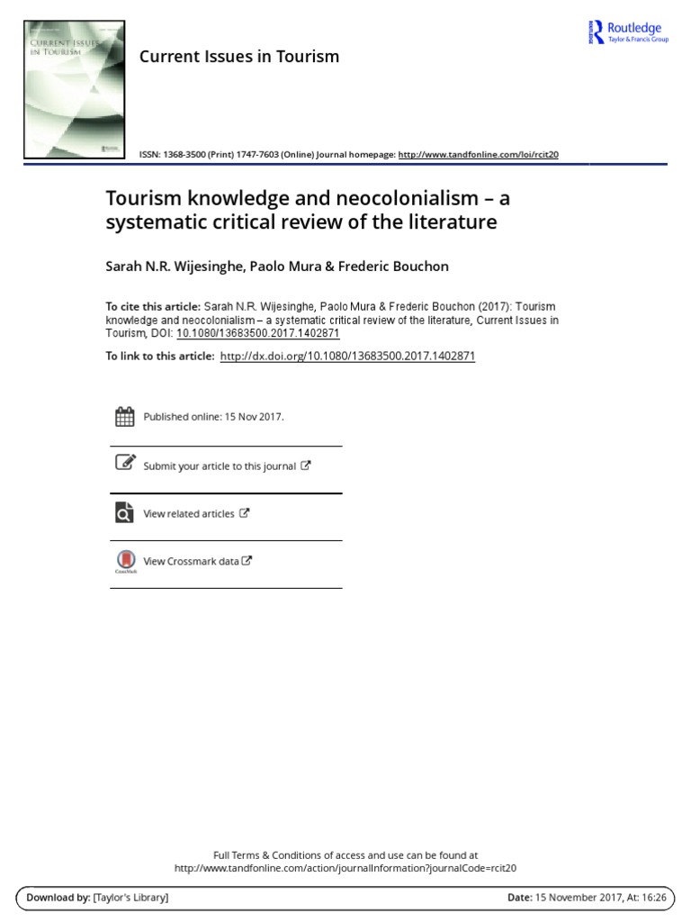 Tourism Knowledge and Neocolonialism - A Systematic Critical Review of ...