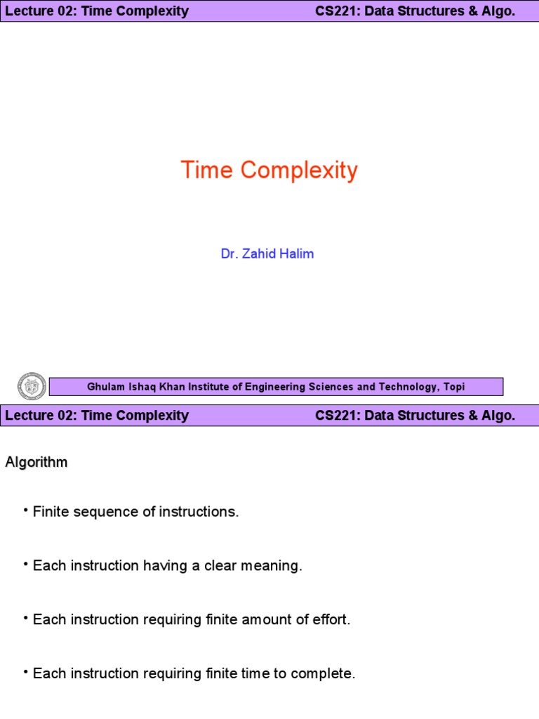 Time Complexity: Dr. Zahid Halim | PDF | Time Complexity | Algorithms