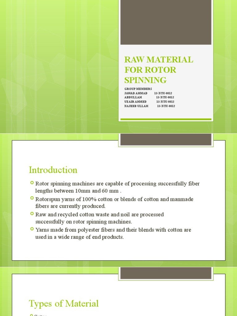 Raw Materials for Rotor Spinning | PDF | Spinning (Textiles) | Yarn