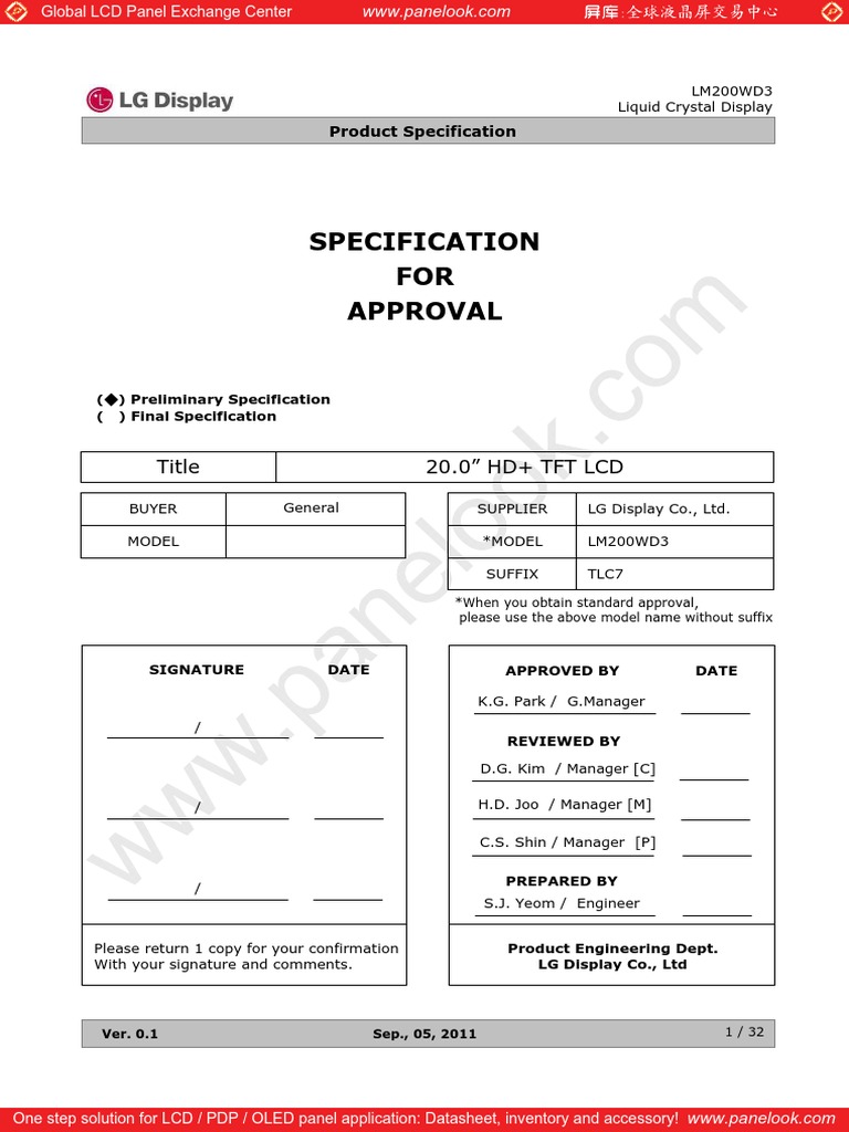 LM200WD3 LCD Panel Specifications | PDF | Liquid Crystal Display | Thin ...