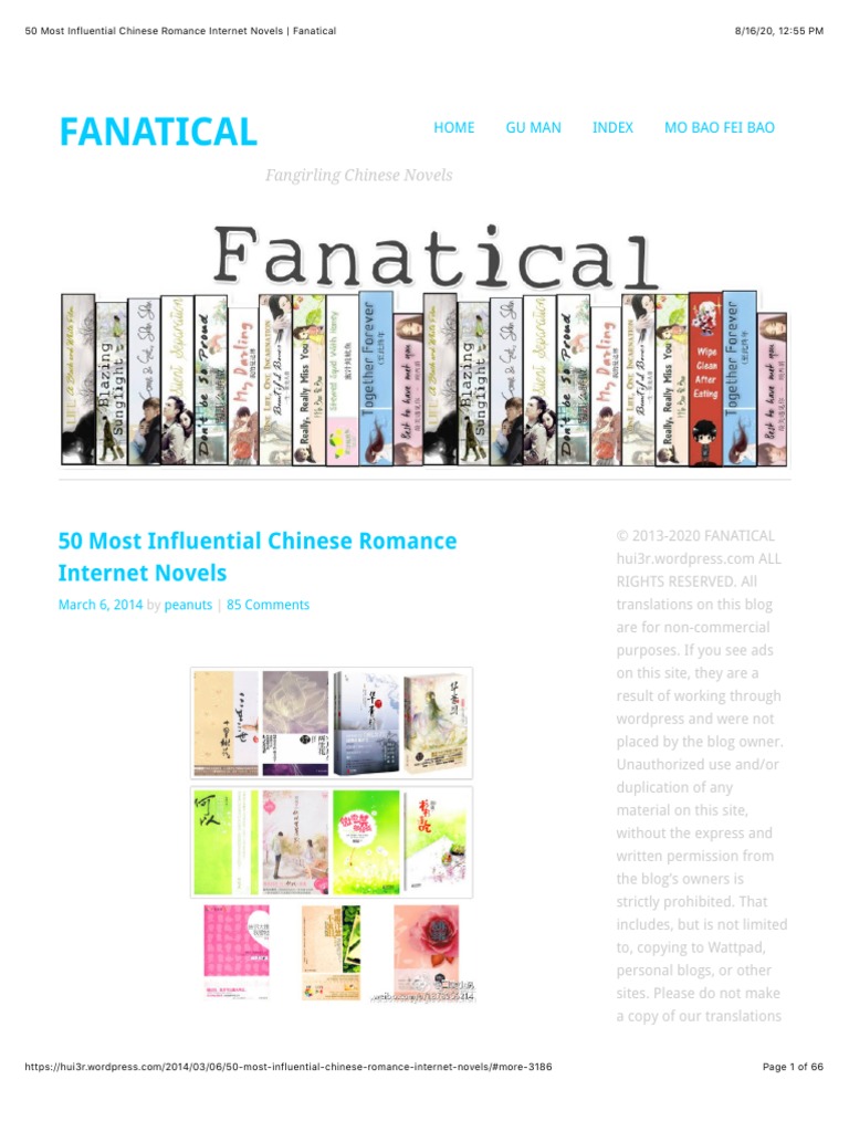 50 Most Influential Chinese Romance Internet Novels - Fanatical | PDF