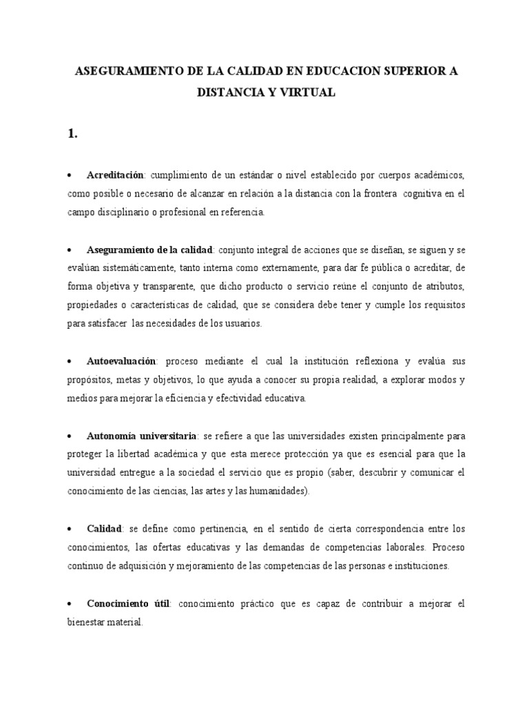 Aseguramiento de La Calidad en Educacion Superior A Distancia y Virtual ...