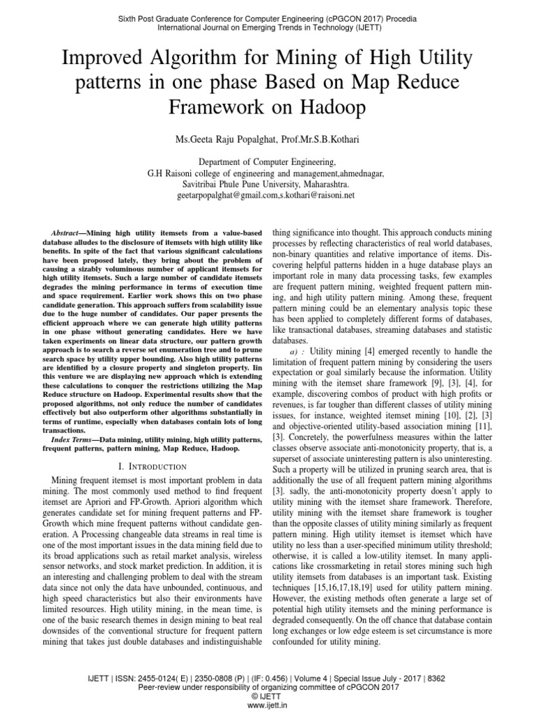 Improved Algorithm For Mining of High Utility Patterns in One Phase ...