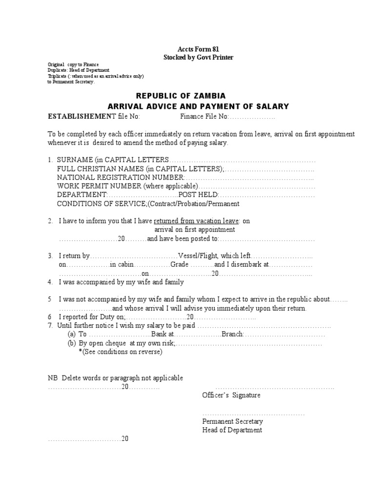 Arrival AdviceAccts Form 81 PDF