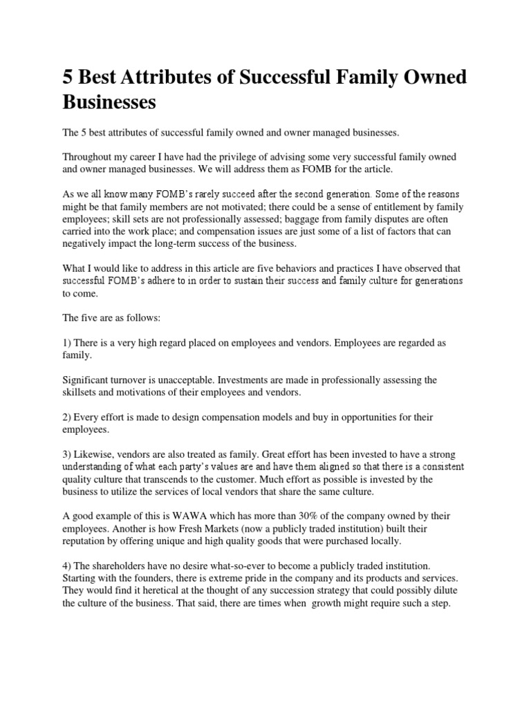 5 Best Attributes of Successful Family Owned Businesses | PDF ...