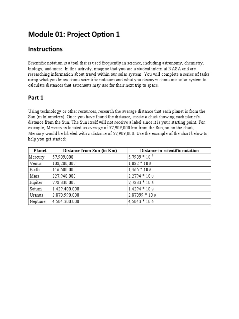 Distances from Sun in Scientific Notation | PDF | Planets | Mercury ...
