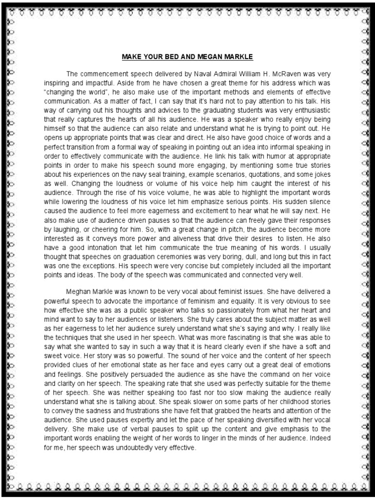 Make Your Bed and Megan Markle PDF Speech Communication